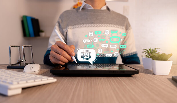 Artificial intelligence concepts and work tools. Brainstorming for different types of work. Image generation and business strategy