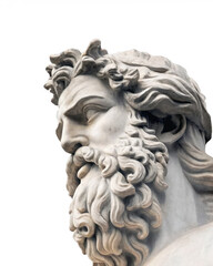Obraz premium Close-Up of a Majestic Zeus Sculpture Profile View with Dramatic Shadows and Intricate Detailing