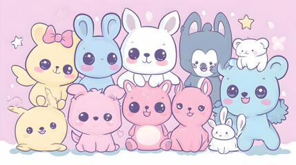 Cute Animal Group with Stars