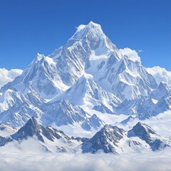 Obraz premium Majestic Snow-Covered Mountain Peak: An Untouched Winter Wonderland in the High Altitude Landscape
