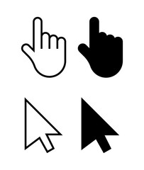 Mouse pointer and hand cursor icons in black and white, User Interface Symbols, Flat Web Navigation Icons, Digital Click Tools, Cursor Graphic Set