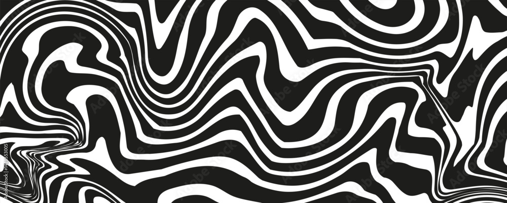 Poster blue wavy lines abstract background. trendy psychedelic retro style backdrop. waves, swirl and twirl