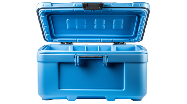 Durable Blue Cooler Box with Open Lid,  Blue Cooler with Secure Black Latch, Portable Cooling Box