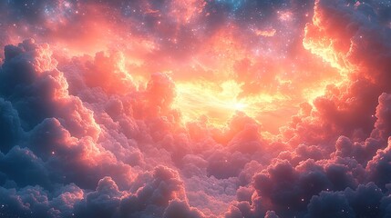 Fototapeta premium Dreamy Cloudscape with Radiant Light and Sparkling Celestial Sta