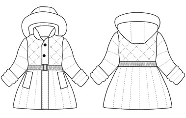 Baby Girls  Coats Padded Puffer long Jacket hoodie Toddler vector