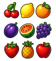 AI Generated Exotic Fruit Slot Icons Set