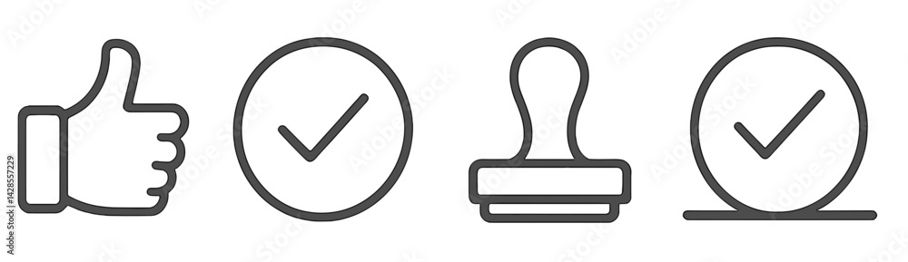 Poster variety of line style icons showcasing approval and confirmation symbols for use in digital platform