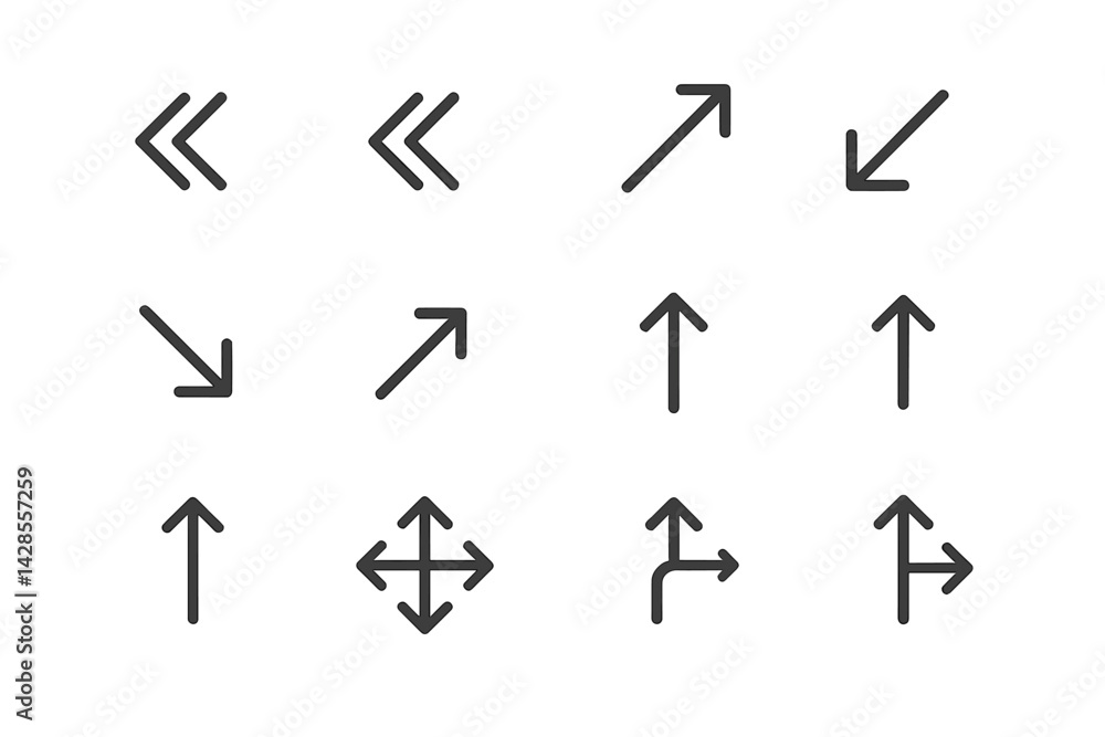 Poster directional icons in line style showcasing various arrows representing movement and navigation for d