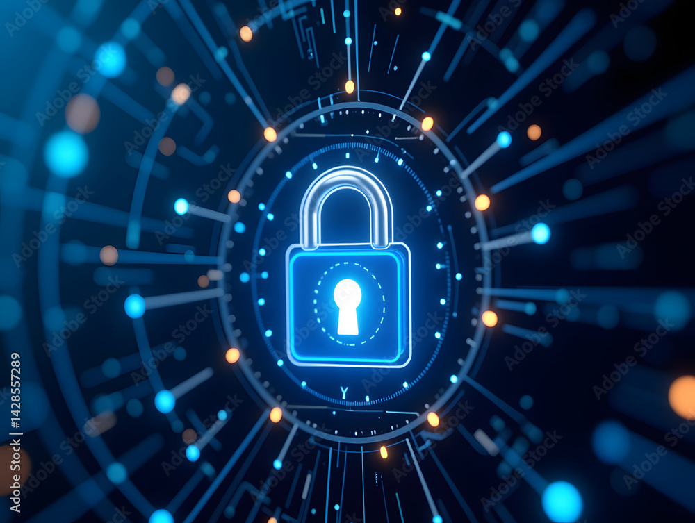 Aufkleber internet financial property security illustration, protect network data hacker attack poster concept