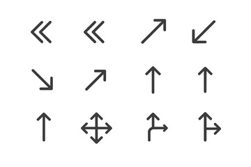 Directional icons in line style showcasing various arrows representing movement and navigation for design applications