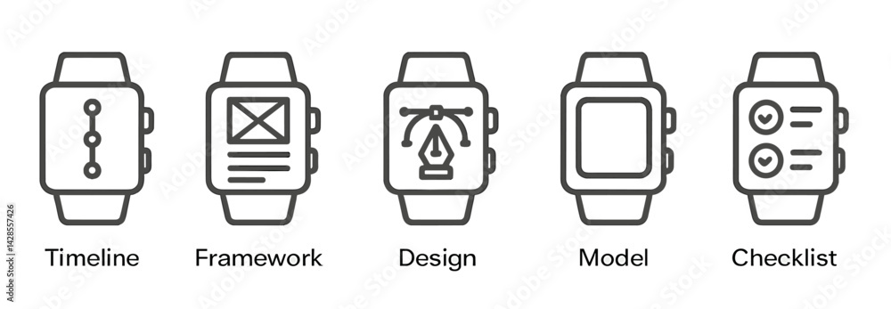 Poster icons representing various concepts displayed in inline style for design and organization purposes