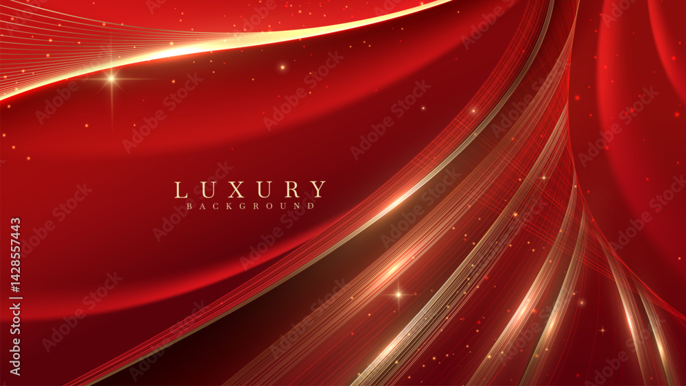 Canvas Prints red luxury abstract background with golden line elements decorated with glittering light effects and