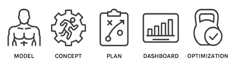 Icons representing fitness and performance metrics in line style for application or presentation use