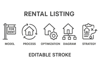 Icons representing rental listing concepts in line style for real estate and property management