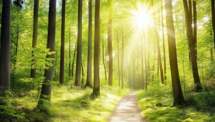 Obraz premium morning in the woods green background 