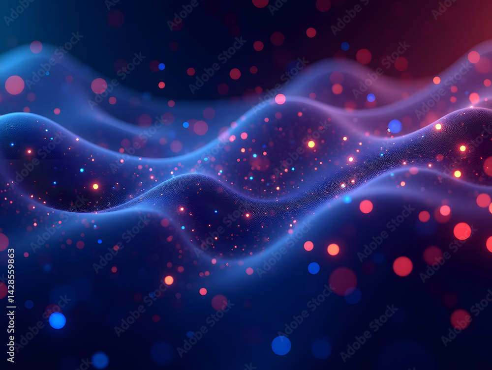 Poster blue glowing line particles form a background of technological elements