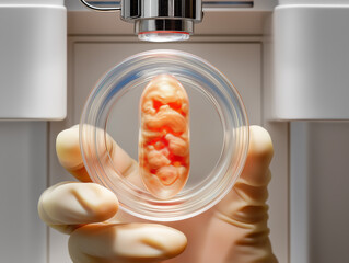 A high-tech 3D printer fabricates lab-grown skin grafts using glowing bio-ink, symbolizing advancements in regenerative medicine and burn treatment.