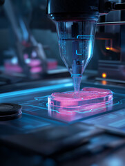 Advanced 3D bioprinter producing artificial skin grafts for medical use. 