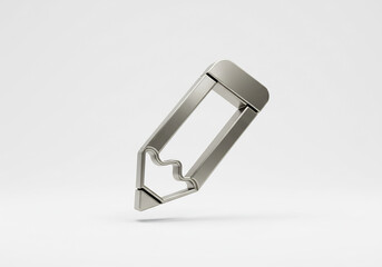 Fototapeta premium Silver Metal Pencil Icon 3D Render on White Background