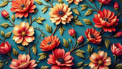 Elegant floral damask textile, intricate design, photo, vintage, repeating