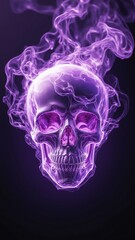 Fototapeta premium A vibrant purple skull surrounded by swirling smoke, creating a mystical atmosphere