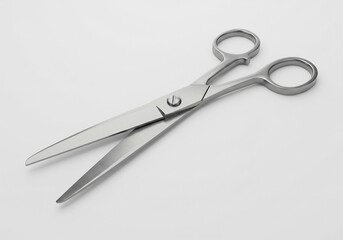Obraz premium Silver Metal Scissors on White Background