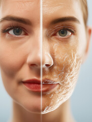 Side-by-side comparison of damaged skin and post-treatment results with lab-grown grafts. Highlights medical advancements in wound regeneration.