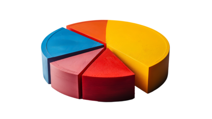 3D Pie Chart Segments Finance Infographic, Colorful Growth Data Visual.