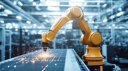 Industrial Robotic Arm Welding in Factory