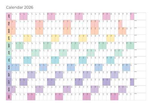 Annual one page 2026 calendar planner copy space