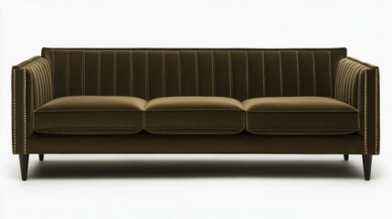 Elegant Olive Green Velvet Sofa with Channel Tufting