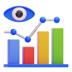 PNG 3D Colorful Bar Graph with Eye Symbol Icon Isolated on a White Background