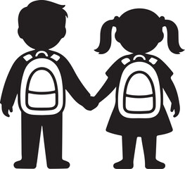 Back to School Boy and Girl Holding Hands with Backpacks