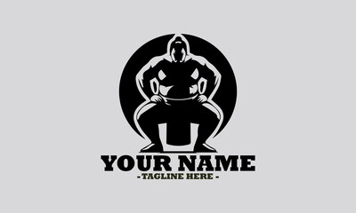 Fototapeta premium illustration of a robust sumo wrestler in a traditional crouching stance within a circular frame. sumo sport concept, Japanese sumo wrestling vector illustration and logo sumo vector design