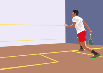 Obraz premium Squash players in action. Vector illustration in flat style.