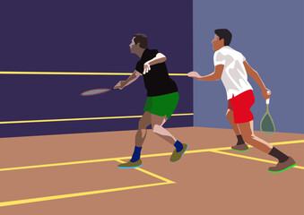 Obraz premium Squash players in action. Vector illustration in flat style.