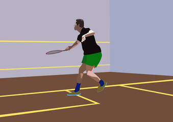 Fototapeta premium Squash players in action. Vector illustration in flat style.