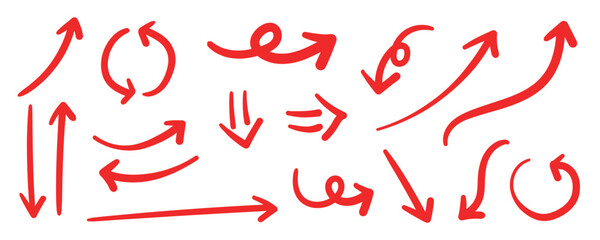 手書きベクター矢印セット赤