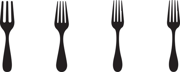 Four Black Silhouette Forks on White Background