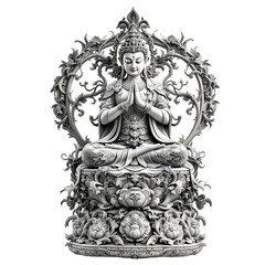 Buddha Statue with Intricate Details on Transparent Background