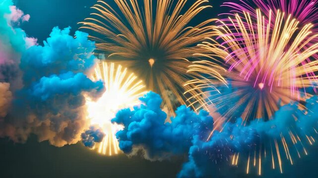 Colorful firework animation for celebration with space for text