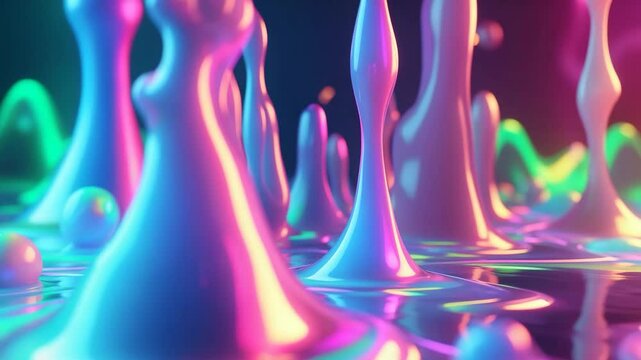 Abstract animation poster with neon-lit shapes, retro-futuristic wallpaper featuring lava lamp effects, colourful gradient design, and psychedelic bubbles