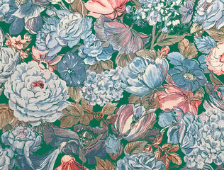 Seamless Floral and Leaf Pattern with Elegant Textures
