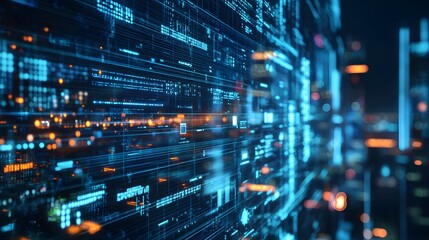Digital Matrix: Dynamic, abstract digital data streams, the essence of modern technology, illuminating a futuristic digital landscape with networks and connections.