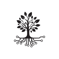 Obraz premium Digital Tree with Circuit Roots Conceptualizing Technology and Nature Integration