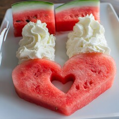 Romantic Watermelon Heart Dessert with Whipped Cream