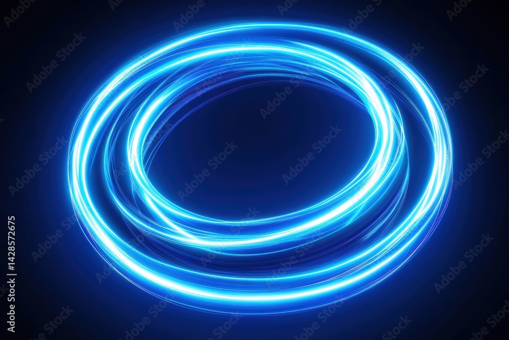 Poster swirling neon blue light curves creating an abstract visual effect