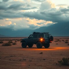 Fototapeta premium Off-Road SUV in Desert Mountain Landscape