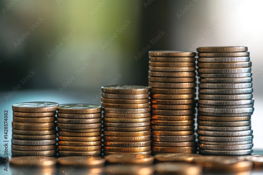 Aufkleber stacks of coins representing the concept of saving and accumulation over time