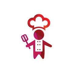 Colorful Chef Icon with Spatula and Hat on White Background